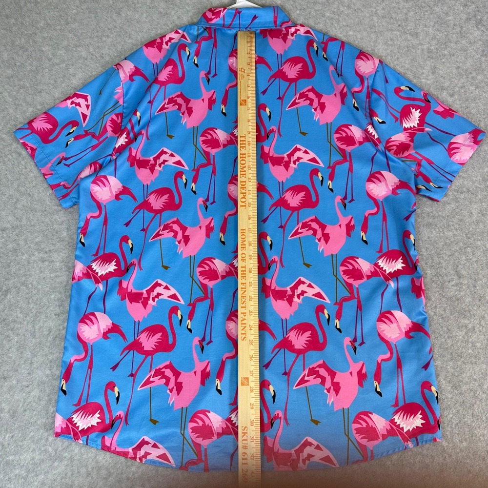Mens Pink Flamingo Print Short Sleeve Button Up Shirt Blue XXL Tropical Summer - Picture 4 of 13